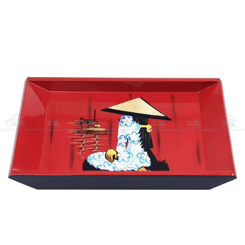 Đĩa chữ nhật cong 15x25 cô gái đỏ