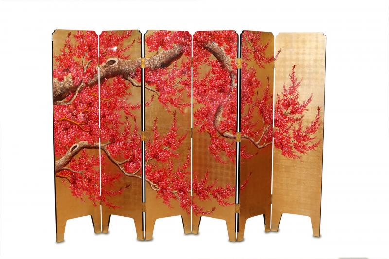 Bình phong vẽ 1,6m Đào Sen (4Tx40cm)