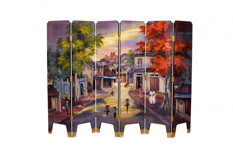Bình phong vẽ 1.6m 6T 40cm Đào-Pcổ