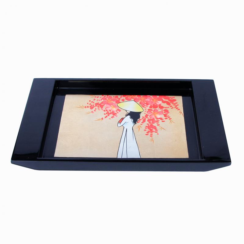 Khay chữ nhật cong 18x30 cô gái đào