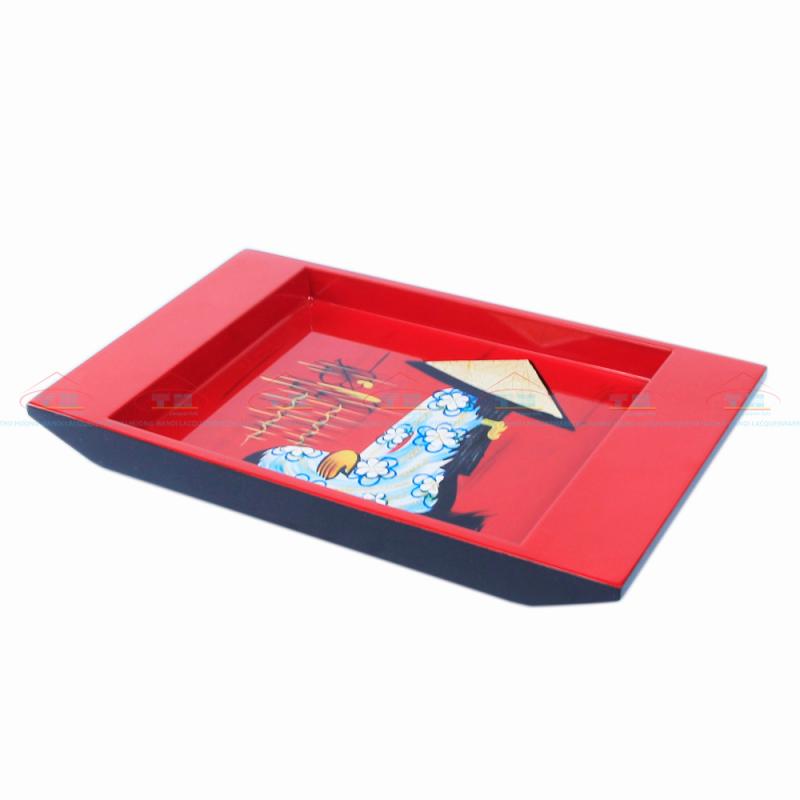 Khay chữ nhật cong 15x25 cô gái đỏ