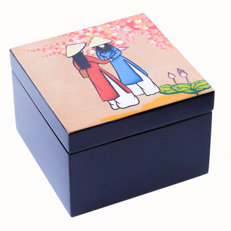 Hộp vuông 10x10 cao 7cm hai cô gái đào