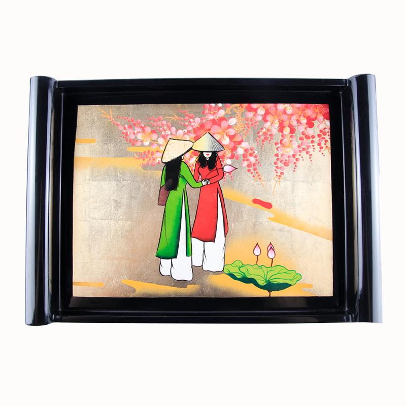 Khay án thư 25x34 hai cô gái đào