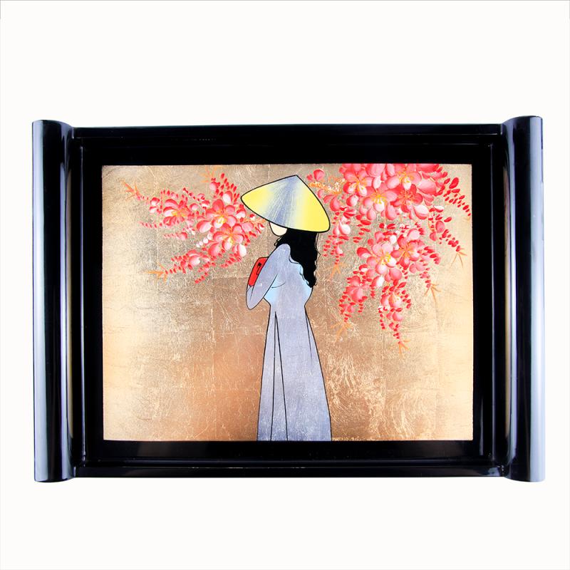 Khay án thư 25x34 ba cô gái đào