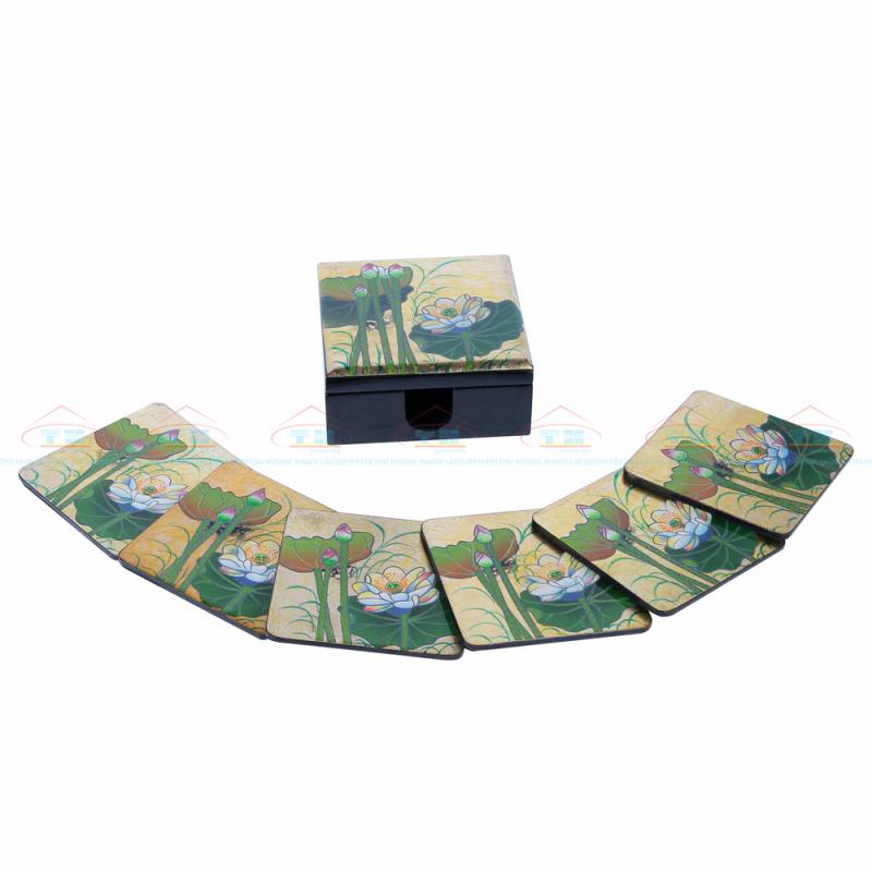 Lót cốc vẽ Sen xanh